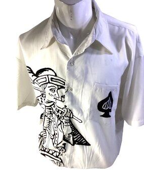 Vtg Andrade Graphic Button Shirt*Fool*Joker*Poker*Gambler*Medium*White*EUC*NWOT